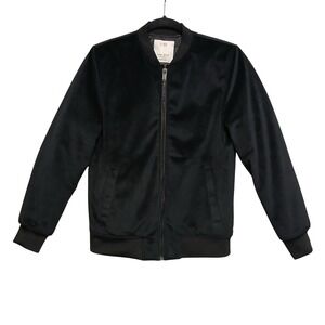Zara Boys Black Velvet‎ Bomber Jacket Size 11 12 152 Zip Up Outerwear